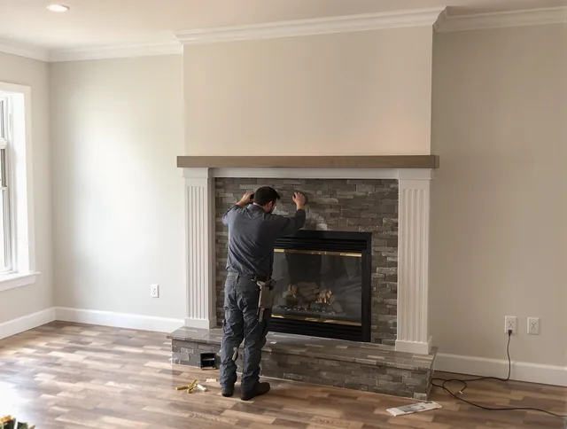 Norwich Chimney Sweep finishing a custom fireplace install in Norwich, CT